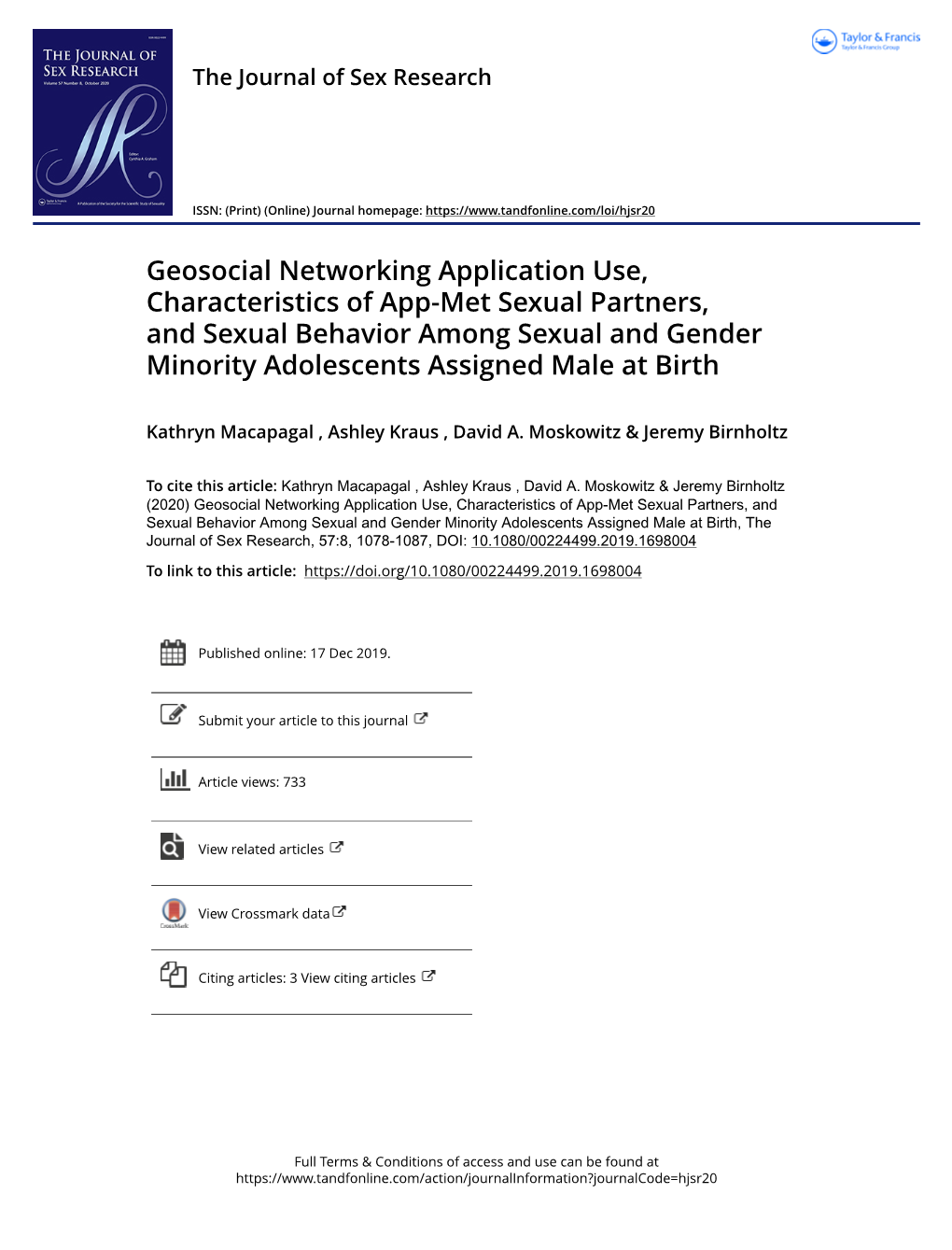 Geosocial Networking Application Use, Characteristics of App-Met Sexual