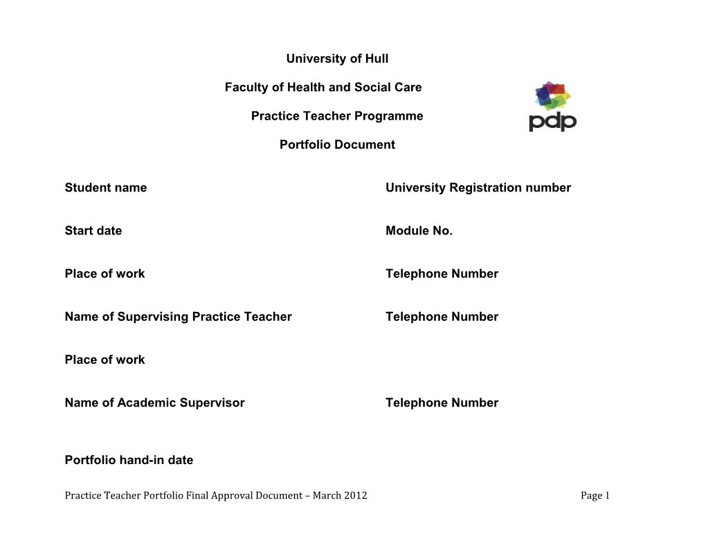 Practice Teacher Programme - Portfolio Document