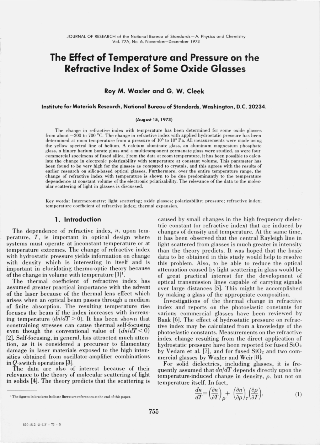 The Effect of Temperature and Pressure on the Refractive Index Of