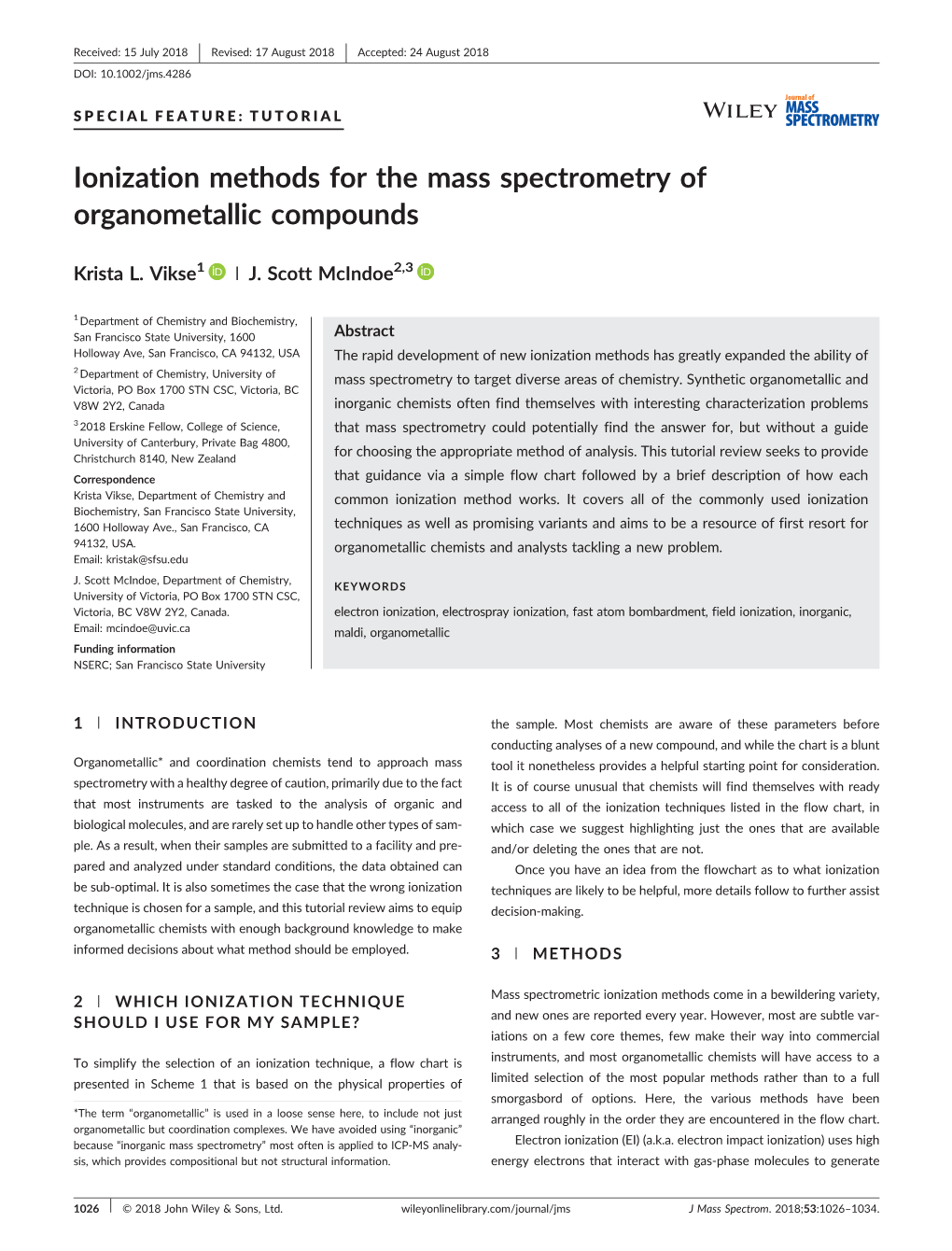 Ionization Methods for the Mass Spectrometry of Organometallic Compounds