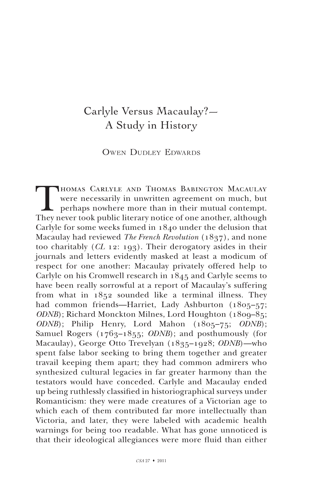 Carlyle Versus Macaulay?— a Study in History