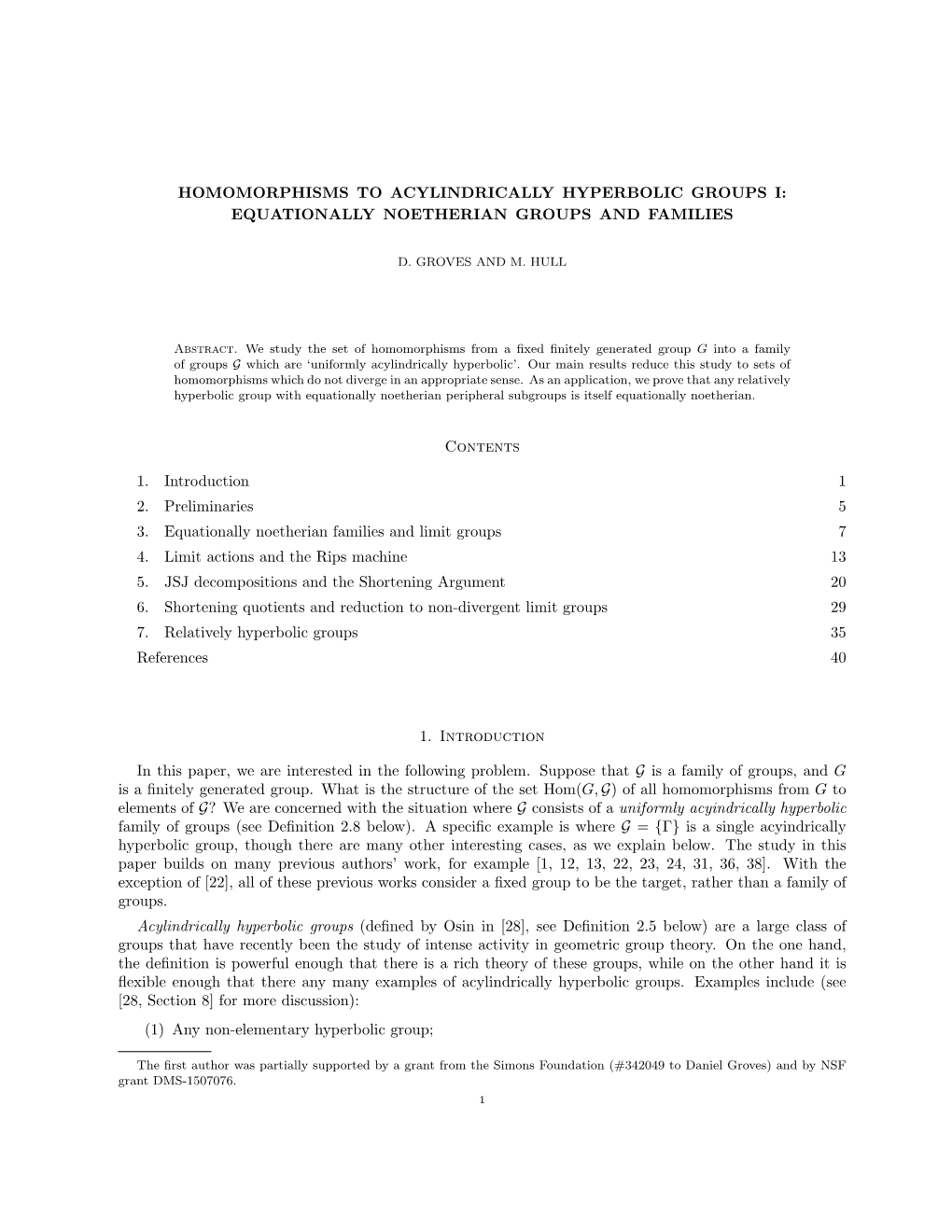 Homomorphisms to Acylindrically Hyperbolic Groups I: Equationally Noetherian Groups and Families