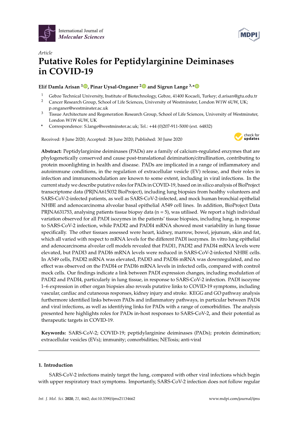 Putative Roles for Peptidylarginine Deiminases in COVID-19