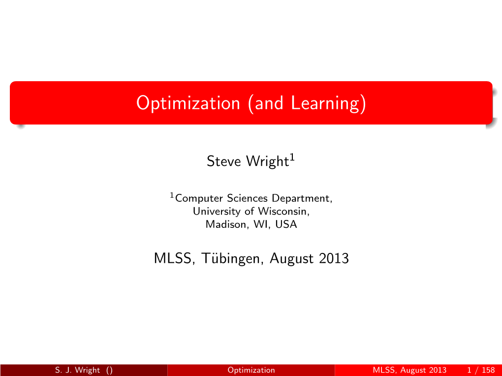 Optimization (And Learning)