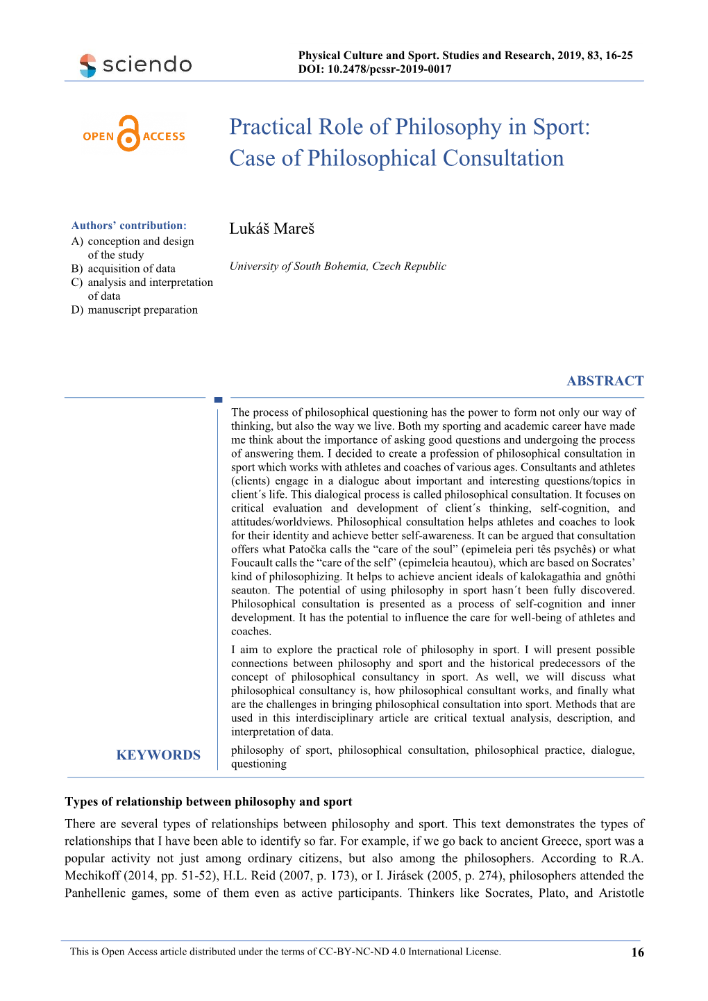 Practical Role of Philosophy in Sport: Case of Philosophical Consultation