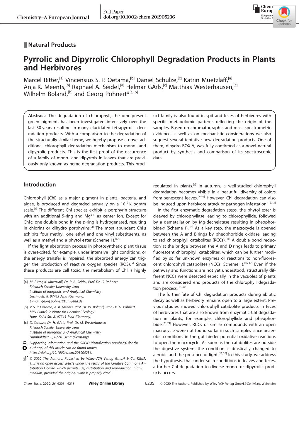 Pyrrolic and Dipyrrolic Chlorophyll Degradation Products in Plants And