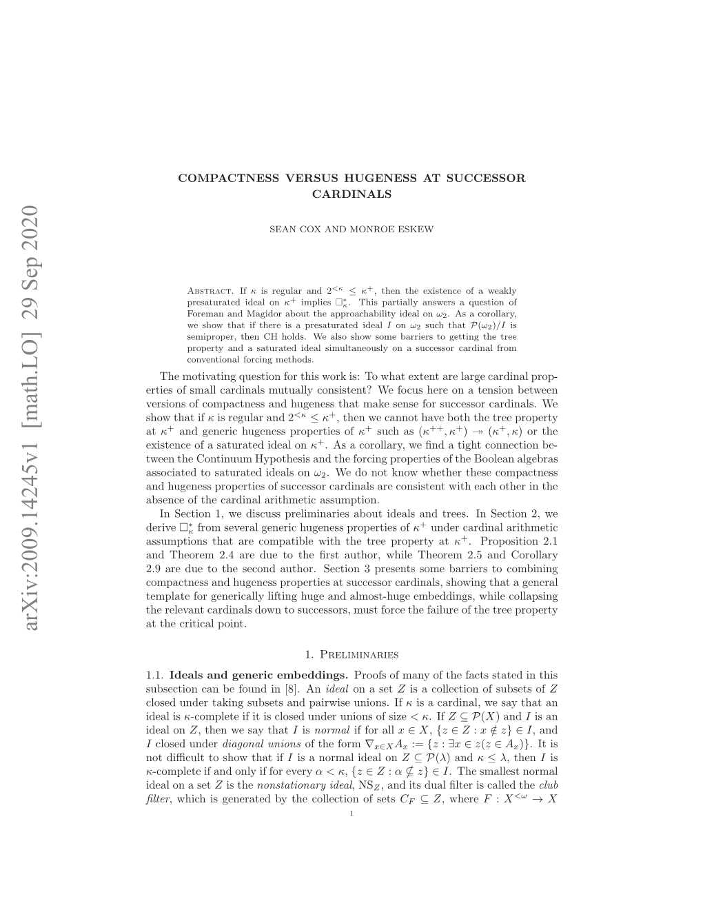 Arxiv:2009.14245V1 [Math.LO]