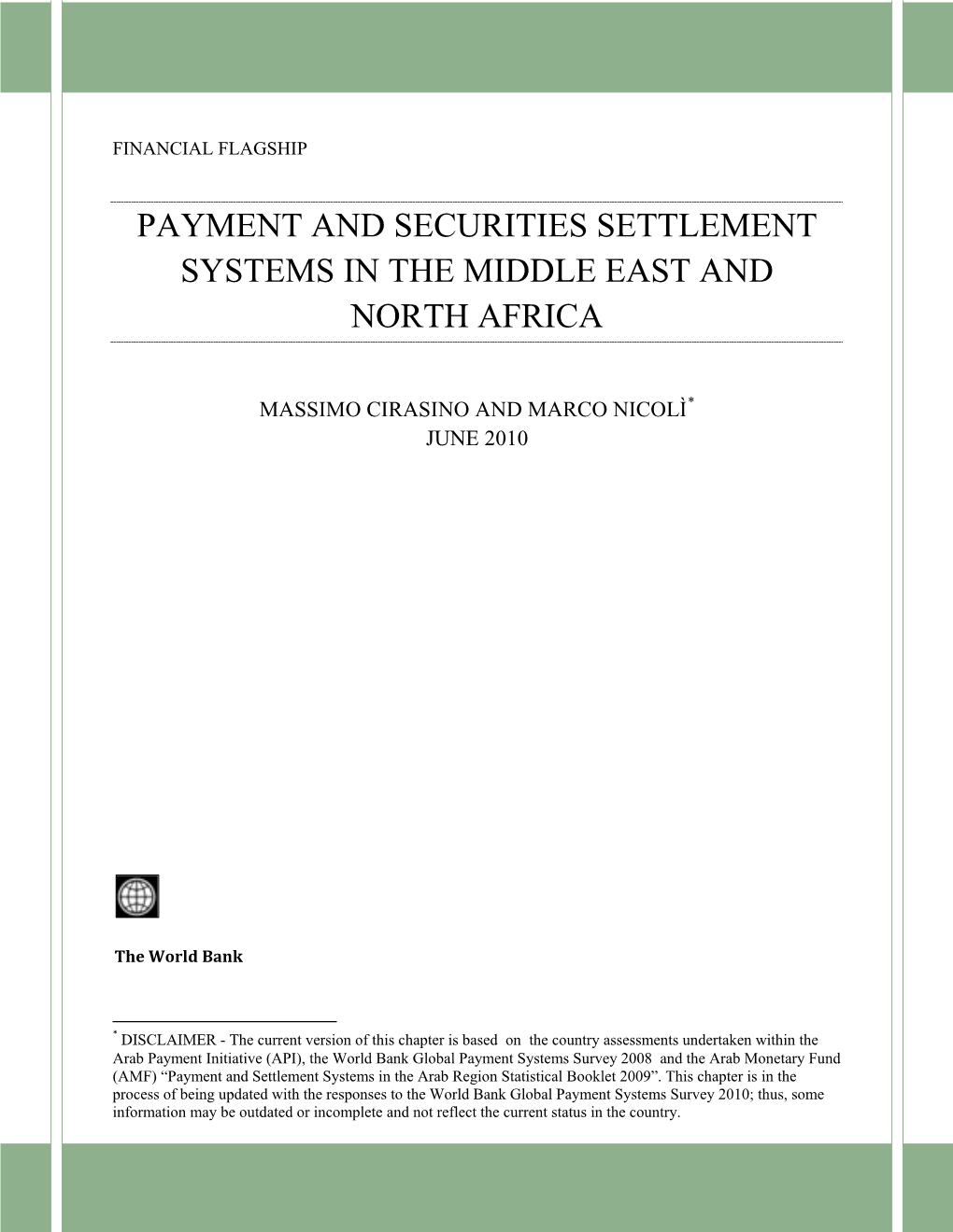 Payment and Securities Settlement Systems in Middle East and North