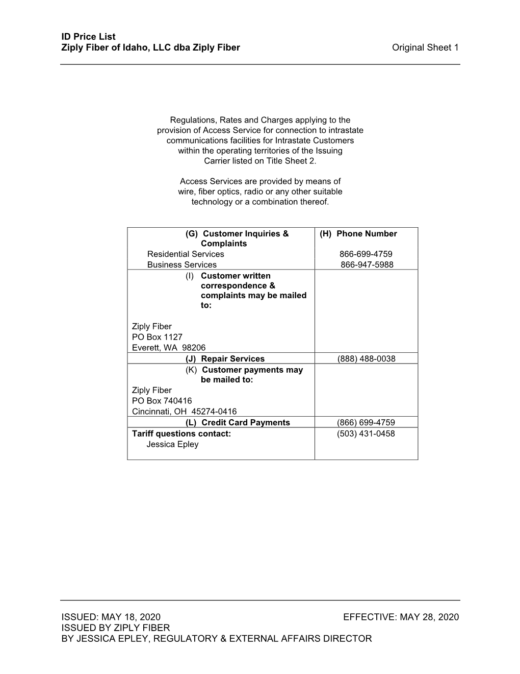 Idaho Network Access Services Price List