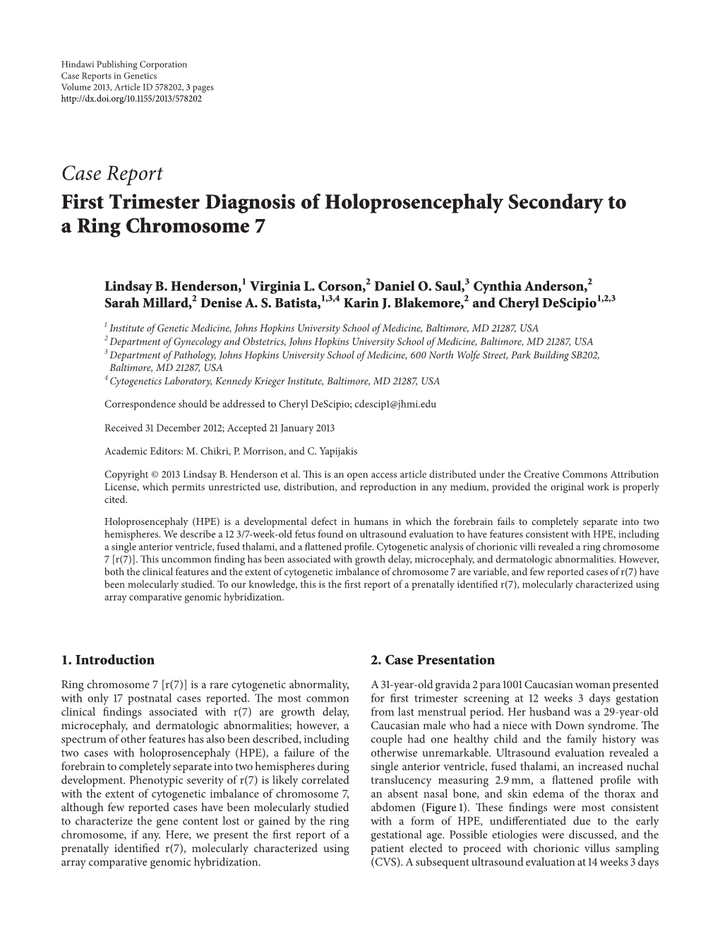 First Trimester Diagnosis of Holoprosencephaly Secondary to a Ring Chromosome 7