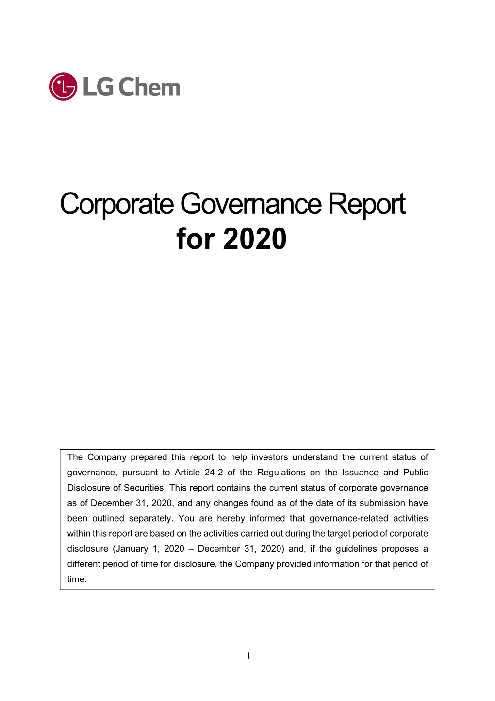Corporate Governance Report for 2020