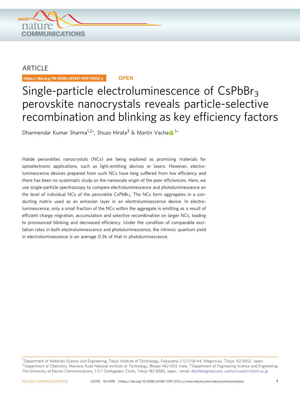 Single-Particle Electroluminescence of Cspbbr3 Perovskite Nanocrystals Reveals Particle-Selective Recombination and Blinking As Key Efﬁciency Factors