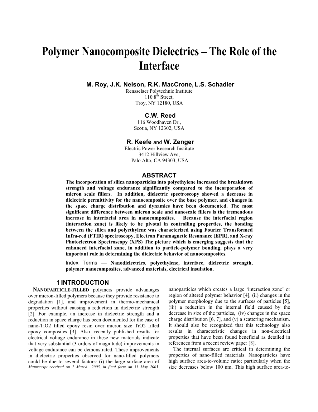 Polymer Nanocomposite Dielectrics – the Role of the Interface