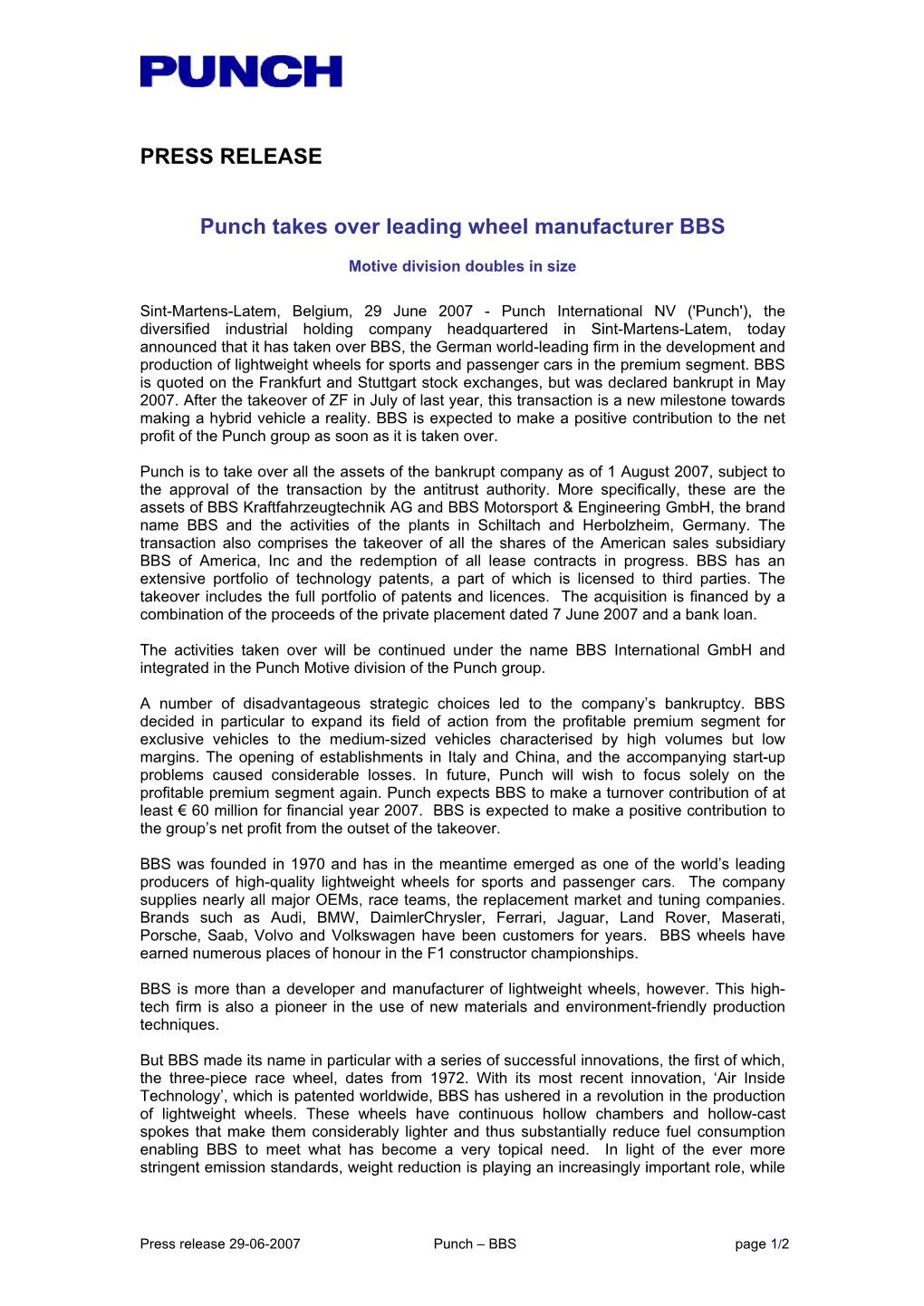 Punch BBS Takeover Press Release 2007