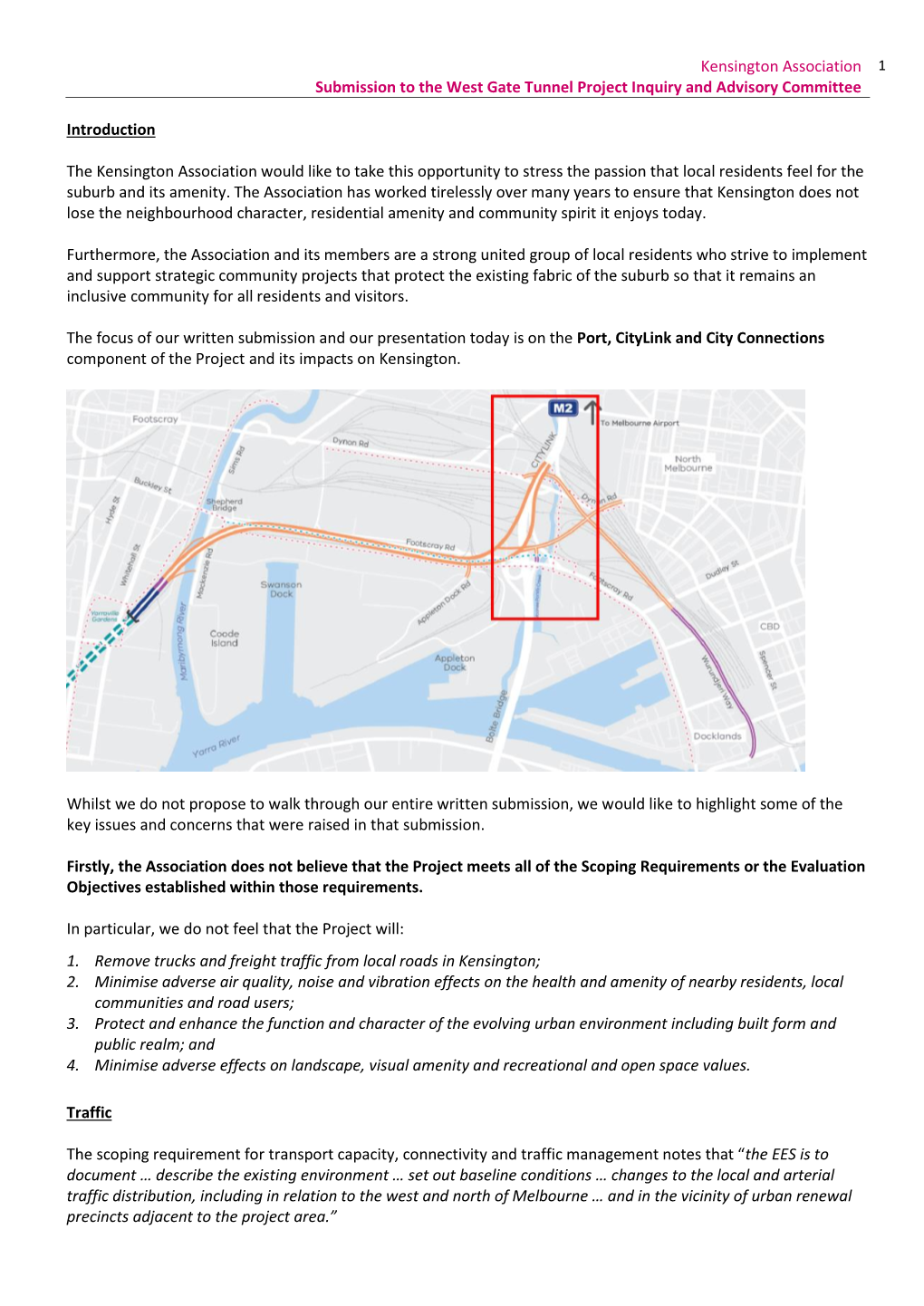 Kensington Association Submission to the West Gate Tunnel Project