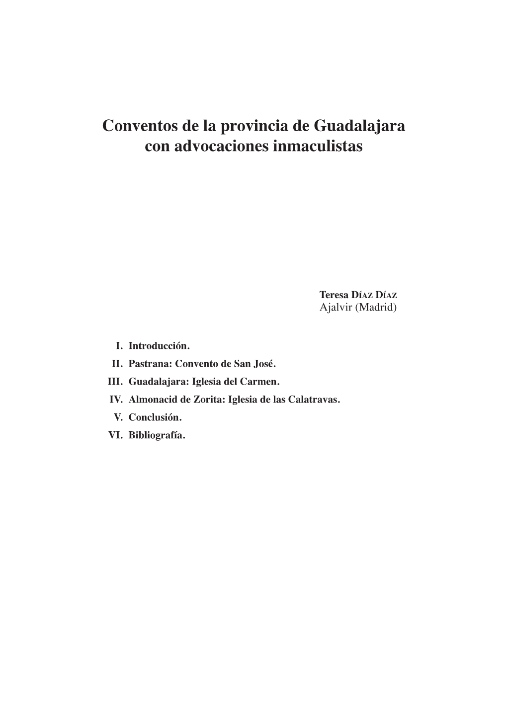 Conventos De La Provincia De Guadalajara Con Advocaciones Inmaculistas
