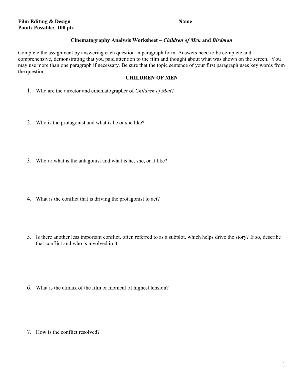 Film Study Worksheet