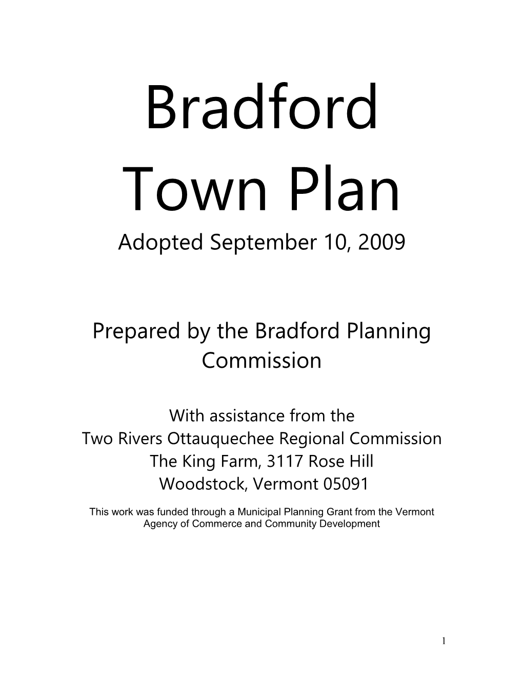 Bradford Town Plan Adopted September 10, 2009