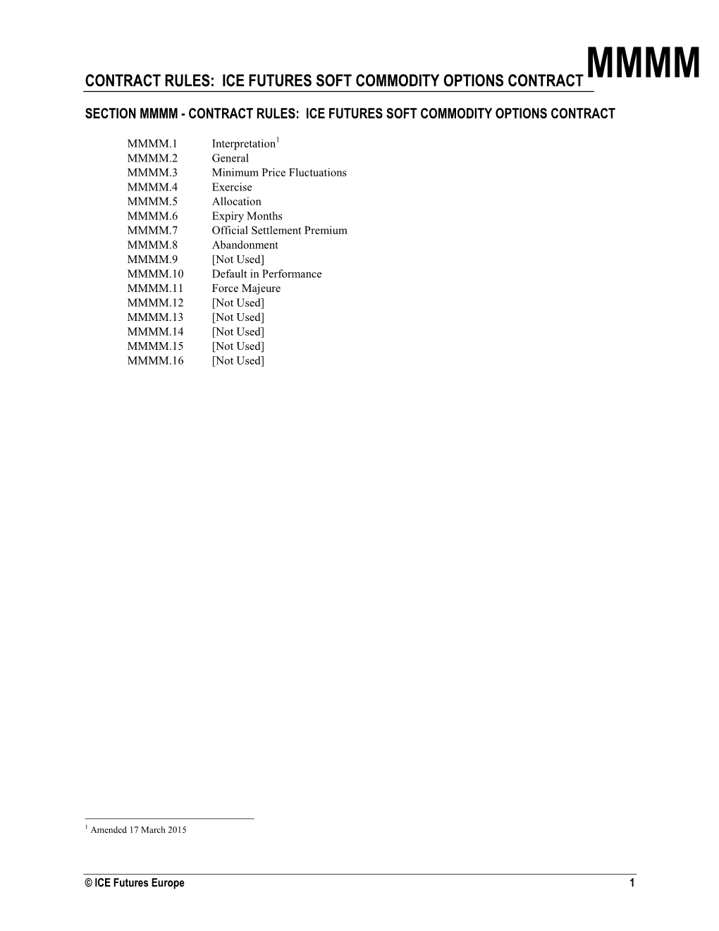 Ice Futures Soft Commodity Options Contract Mmmm