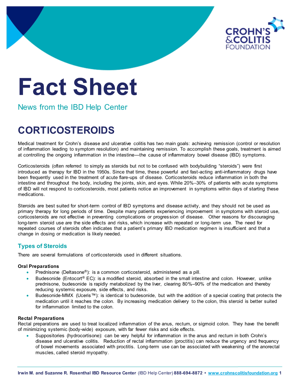 Fact Sheet: News from the IBD Help Center: Corticosteroids