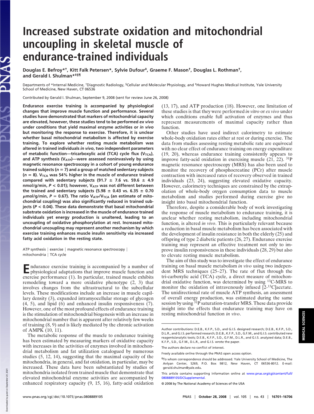 Increased Substrate Oxidation and Mitochondrial Uncoupling in Skeletal Muscle of Endurance-Trained Individuals