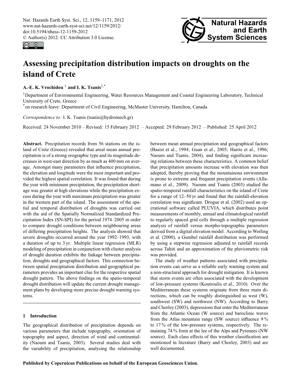 Assessing Precipitation Distribution Impacts on Droughts on the Island of Crete