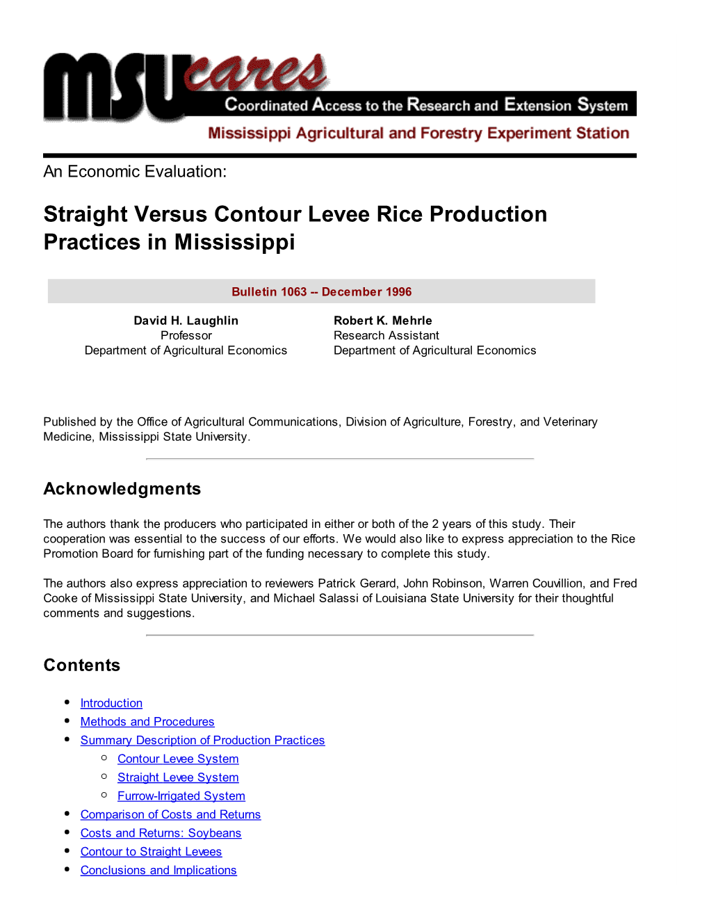 Straight Versus Contour Levee Rice Production Practices in Mississippi