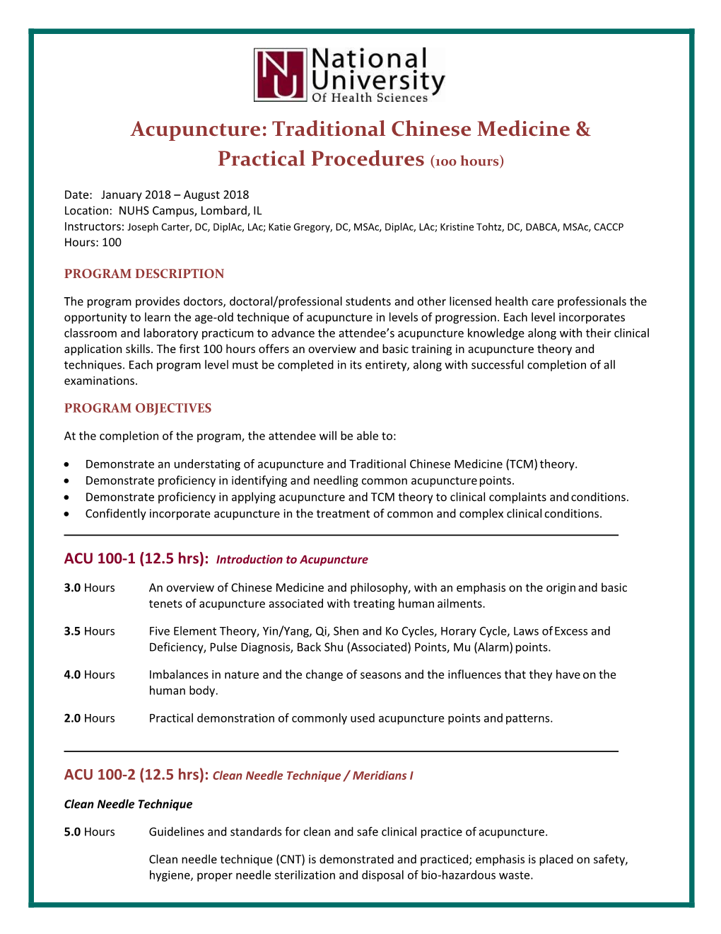 Traditional Chinese Medicine & Practical Procedures (100 Hours)