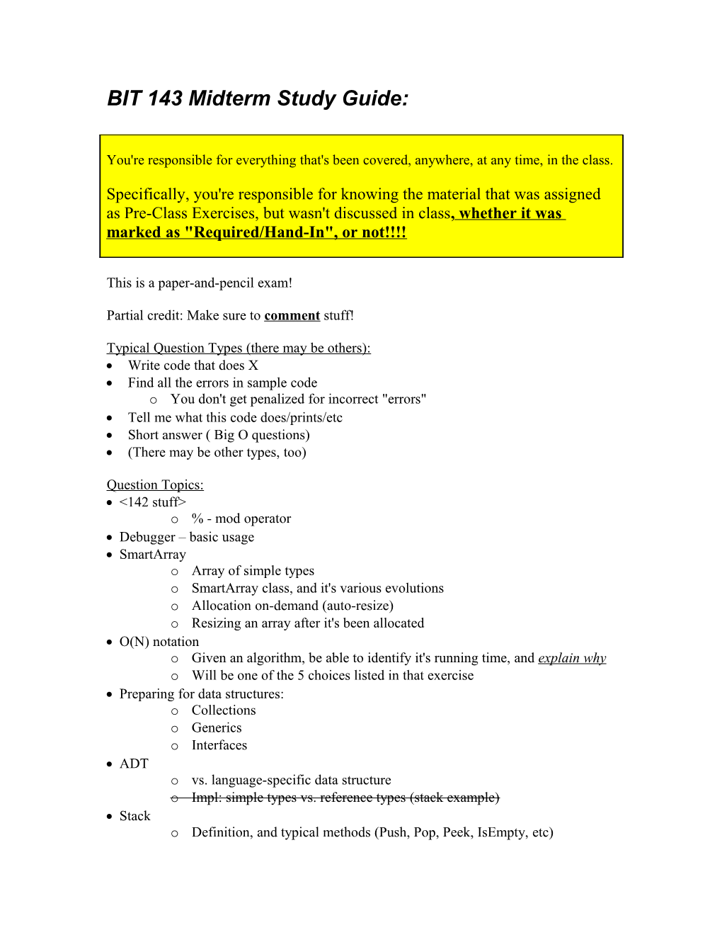 BIT 143 Midterm Study Guide