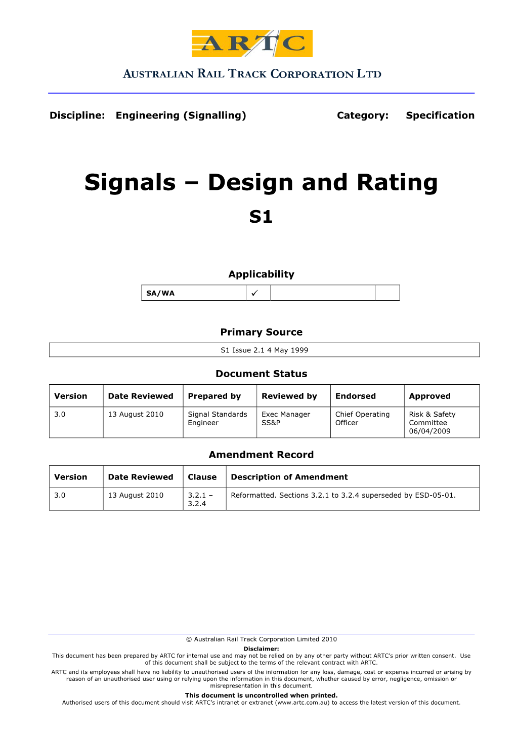 Signals – Design and Rating S1