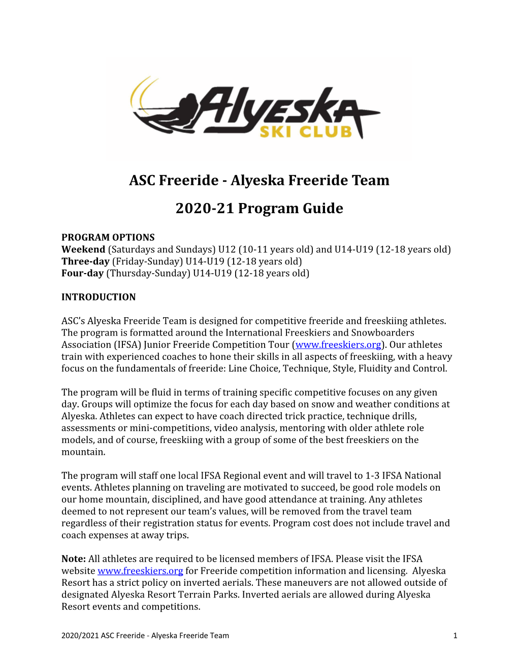 ASC Freeride - Alyeska Freeride Team 2020-21 Program Guide