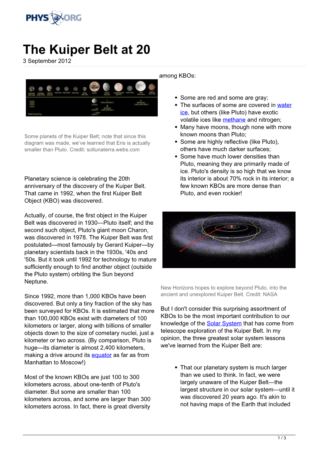 The Kuiper Belt at 20 3 September 2012