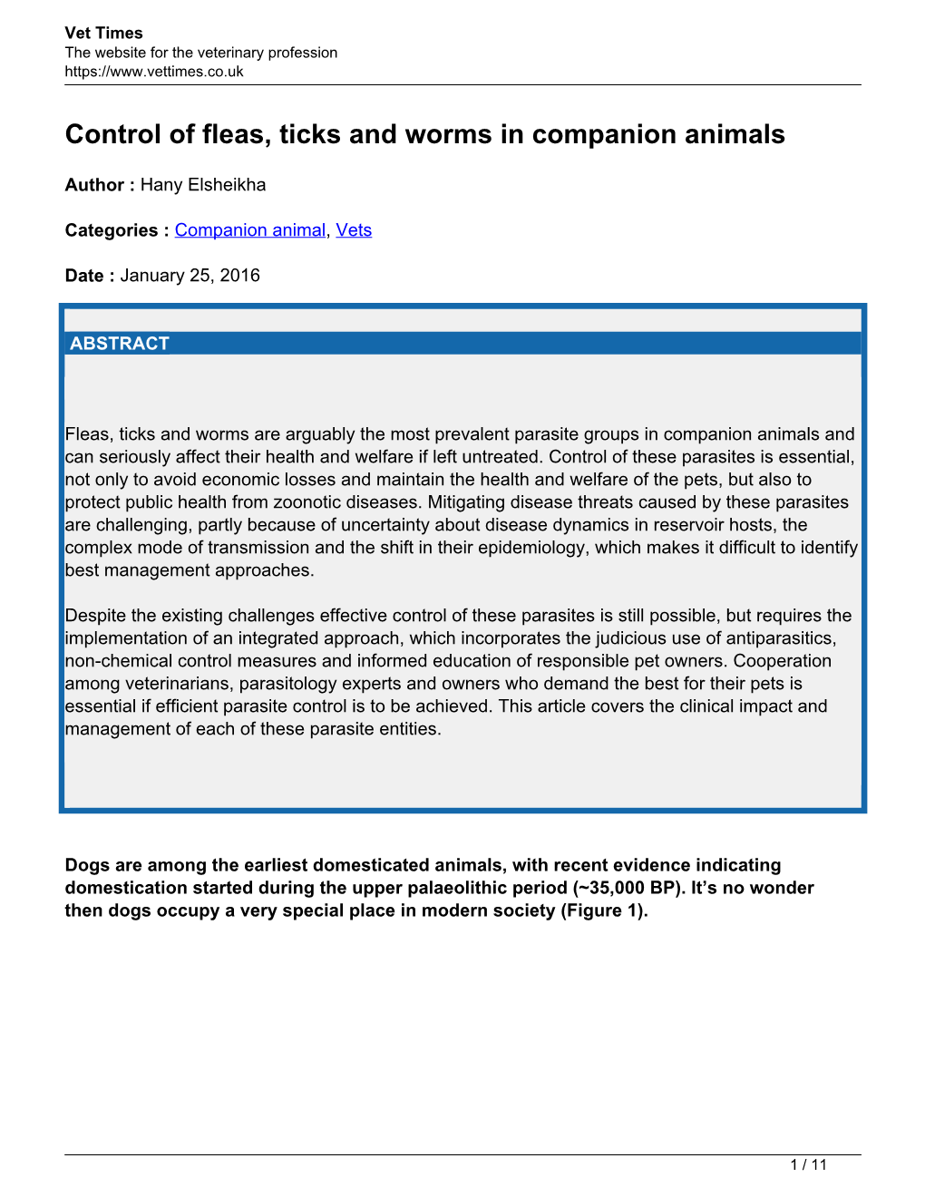 Control of Fleas, Ticks and Worms in Companion Animals