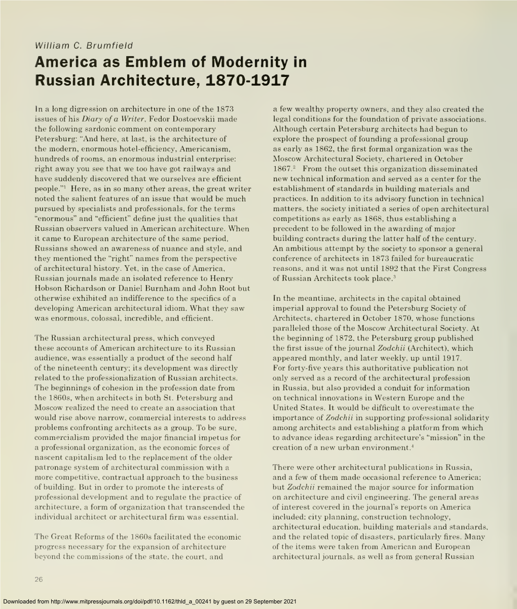 America As Emblem of Modernity in Russian Architecture, 1870-1917