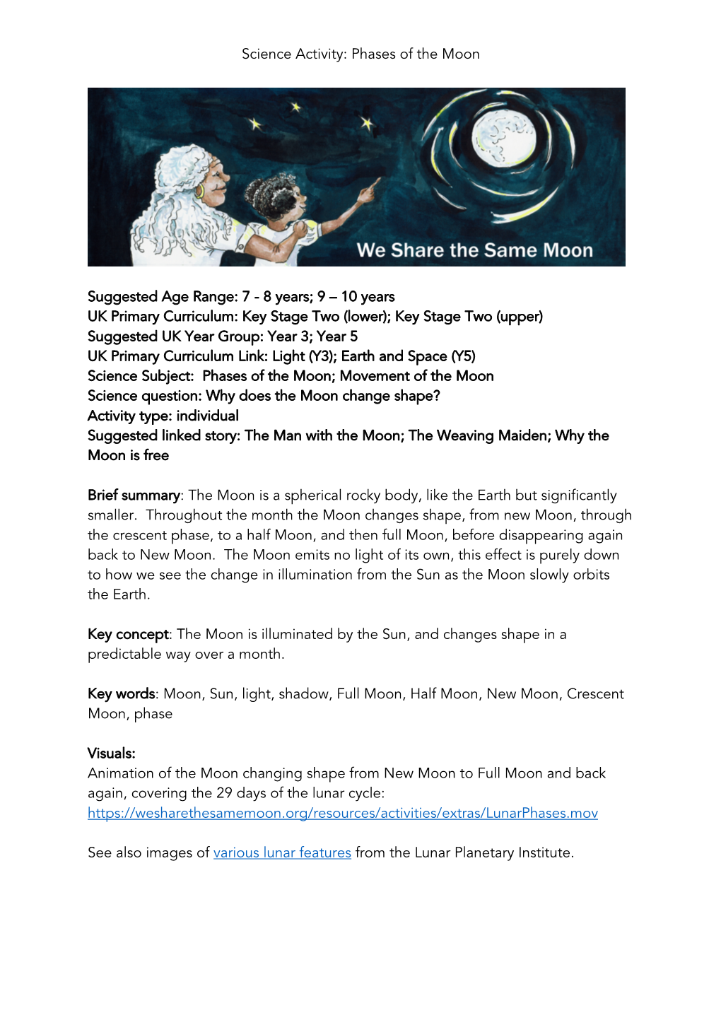 Science Activity: Phases of the Moon Brief