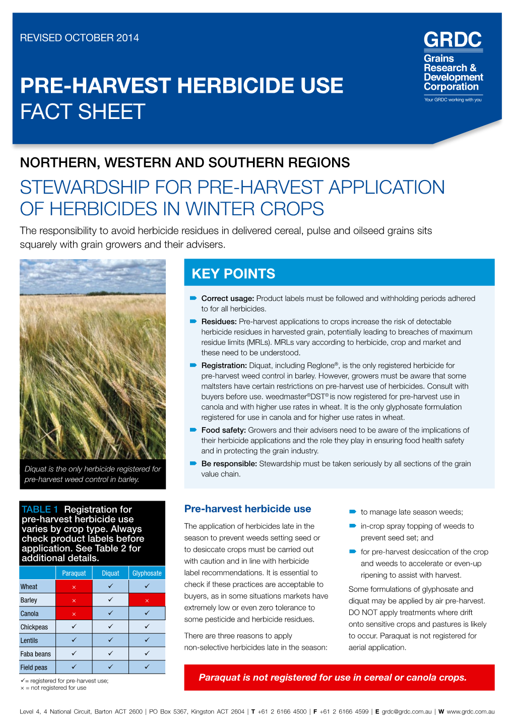 Pre-Harvest Herbicide Use FACT SHEET