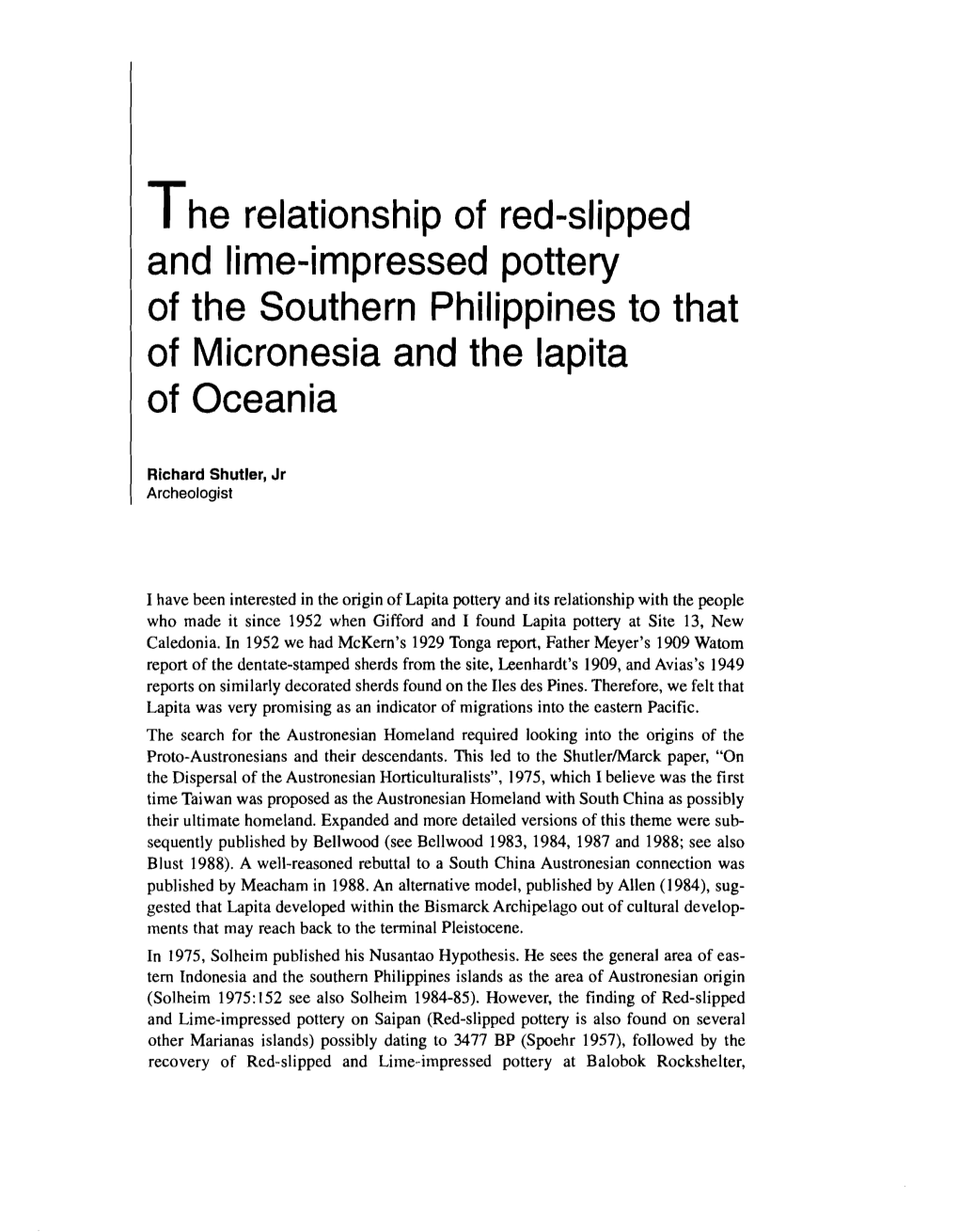 The Relationship of Red-Slipped and Lime-Impressed Pottery of the Southern Philip~Ines V 523