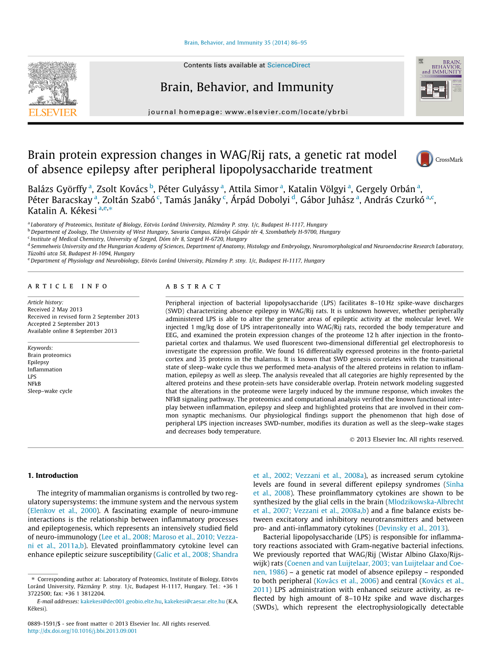 Brain Protein Expression Changes in WAG/Rij Rats, a Genetic Rat Model of Absence Epilepsy After Peripheral Lipopolysaccharide Treatment