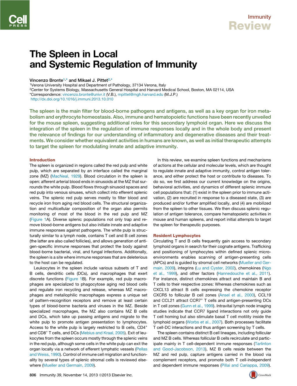 The Spleen in Local and Systemic Regulation of Immunity