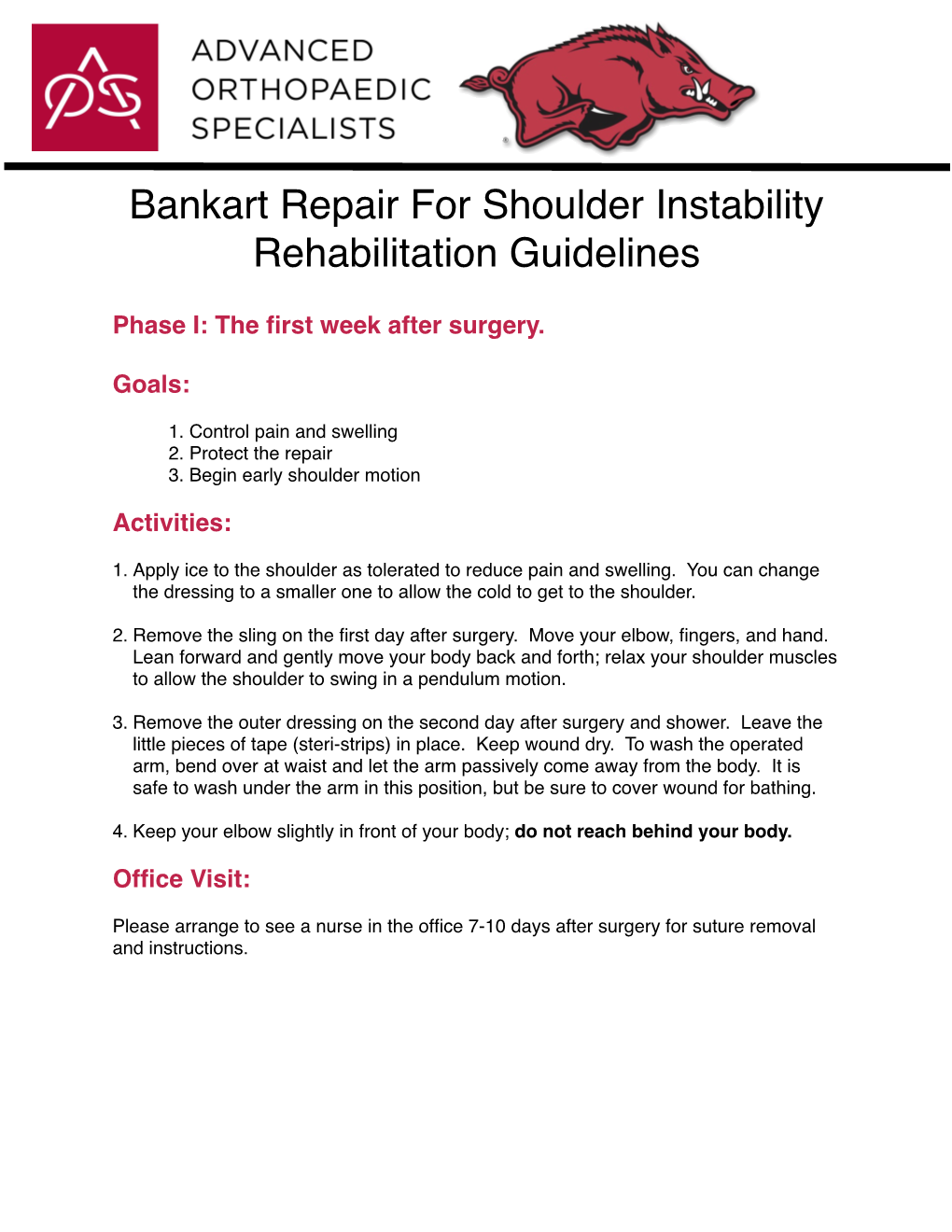 Bankart Repair for Shoulder Instability Rehab Protocol