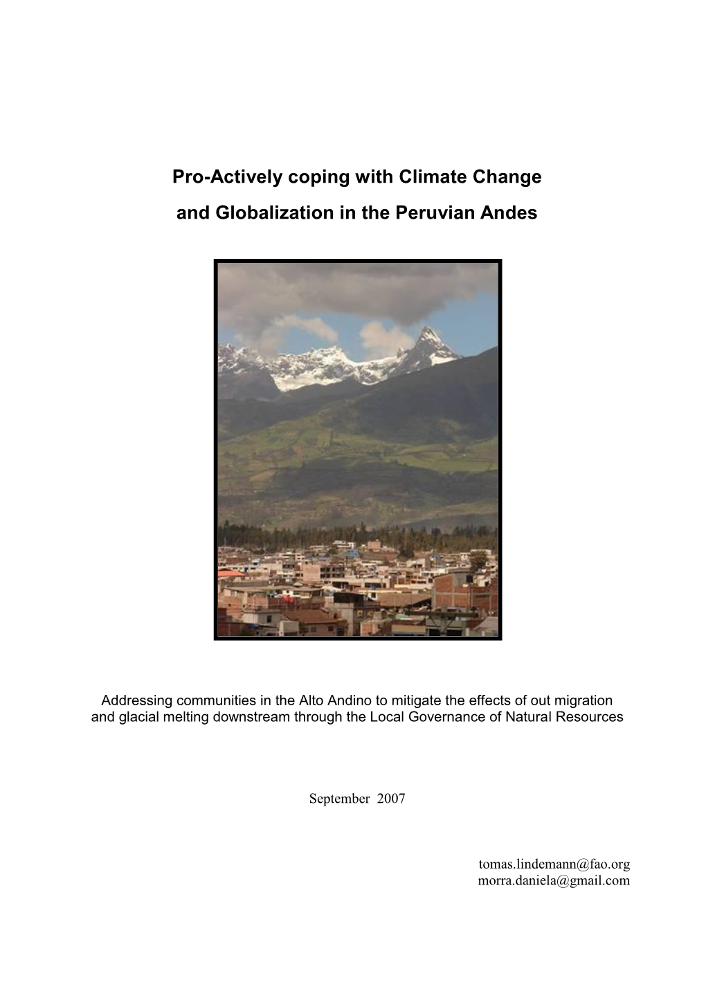 Pro-Actively Coping with Climate Change and Globalization in the Peruvian Andes