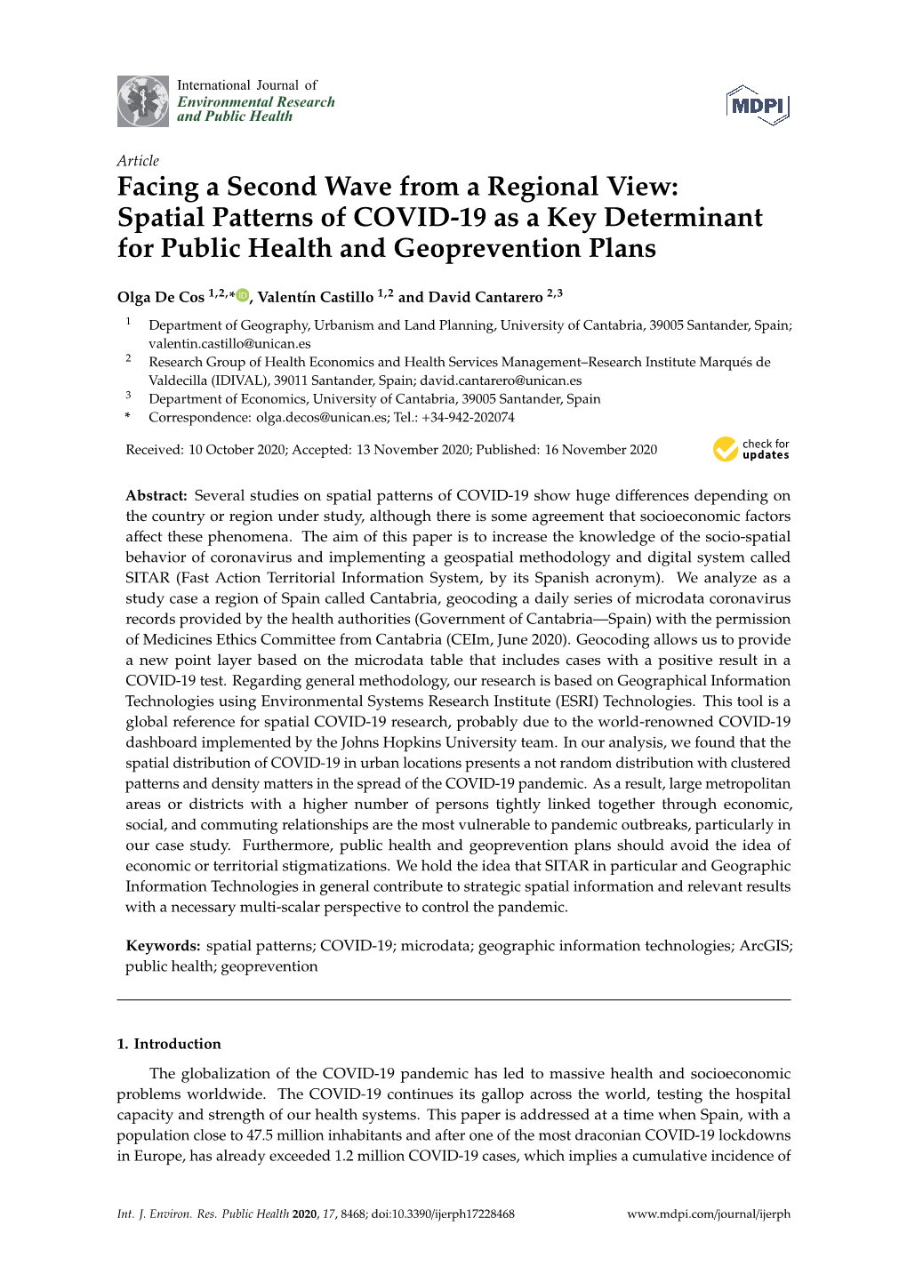 Facing a Second Wave from a Regional View: Spatial Patterns of COVID-19 As a Key Determinant for Public Health and Geoprevention Plans