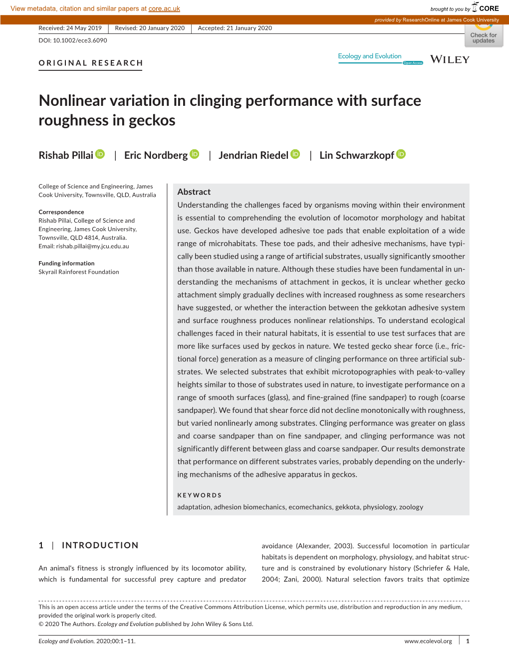 Nonlinear Variation in Clinging Performance with Surface Roughness in Geckos