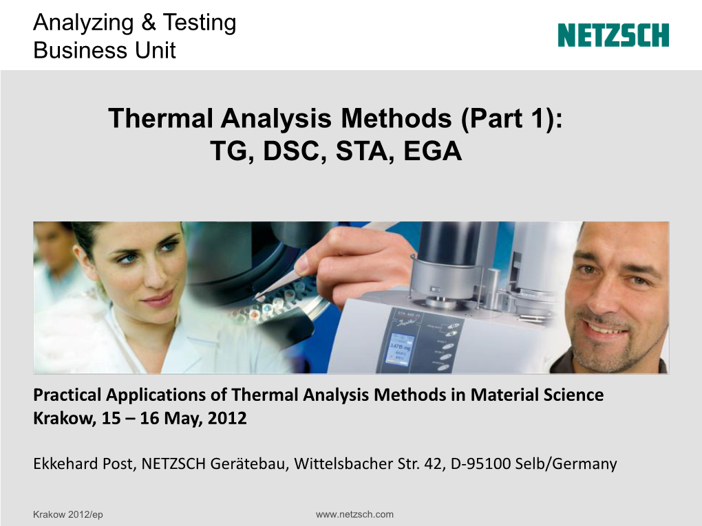 Thermal Analysis Methods (Part 1): TG, DSC, STA, EGA