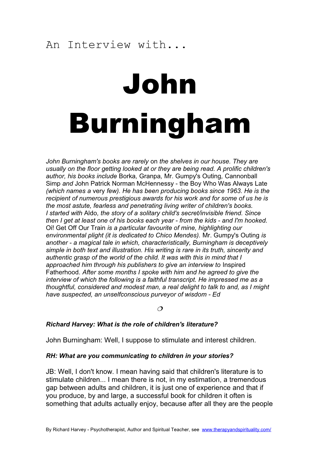 An Interview with John Burningham: Inspired Fatherhood Article