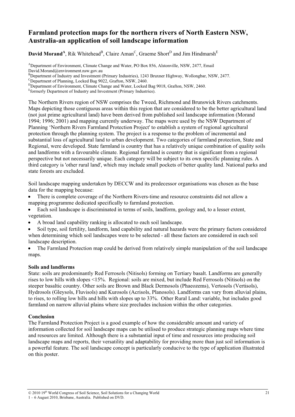 Farmland Protection Maps for the Northern Rivers of North Eastern NSW, Australia-An Application of Soil Landscape Information