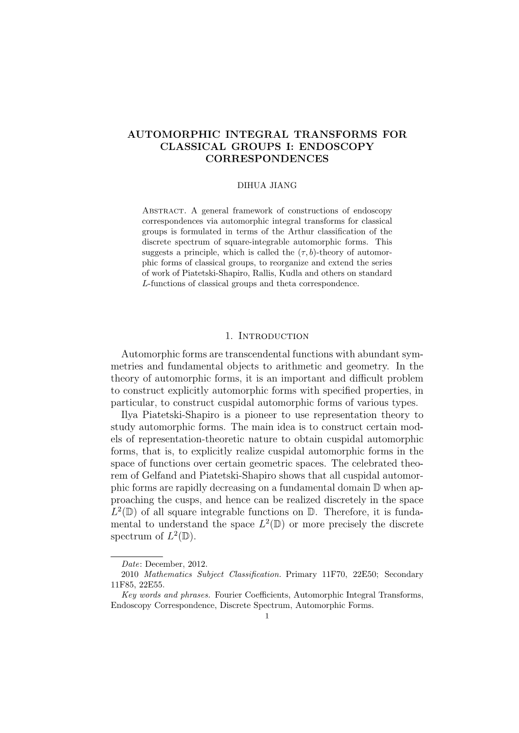 Automorphic Integral Transforms for Classical Groups I: Endoscopy Correspondences