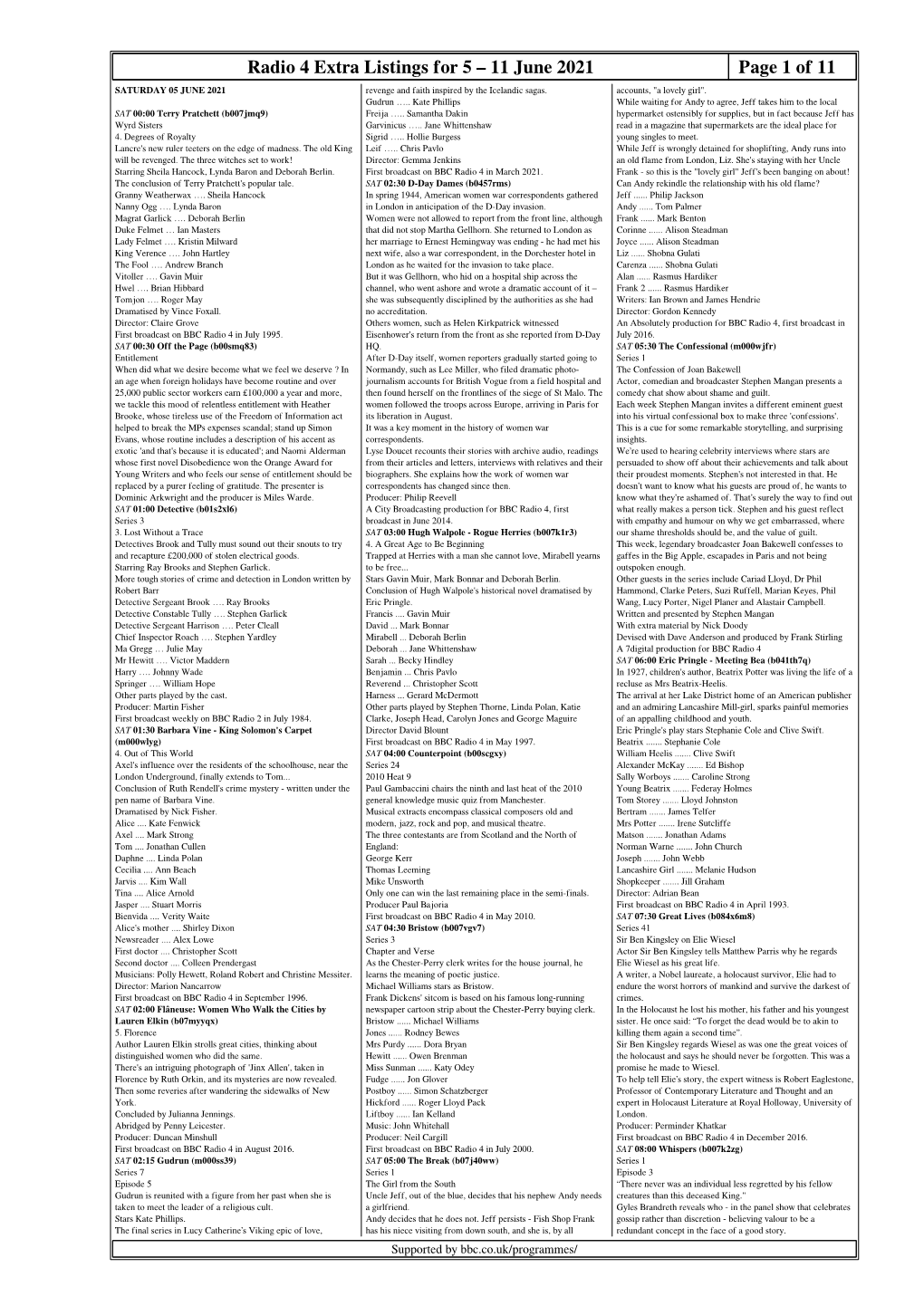 Radio 4 Extra Listings for 5 – 11 June 2021 Page 1 of 11 SATURDAY 05 JUNE 2021 Revenge and Faith Inspired by the Icelandic Sagas