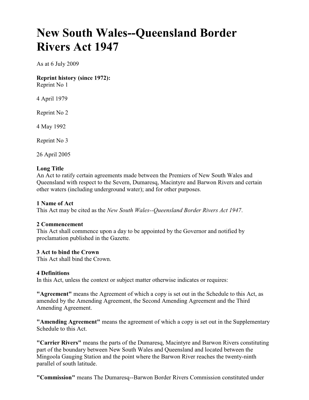 New South Wales--Queensland Border Rivers Act 1947