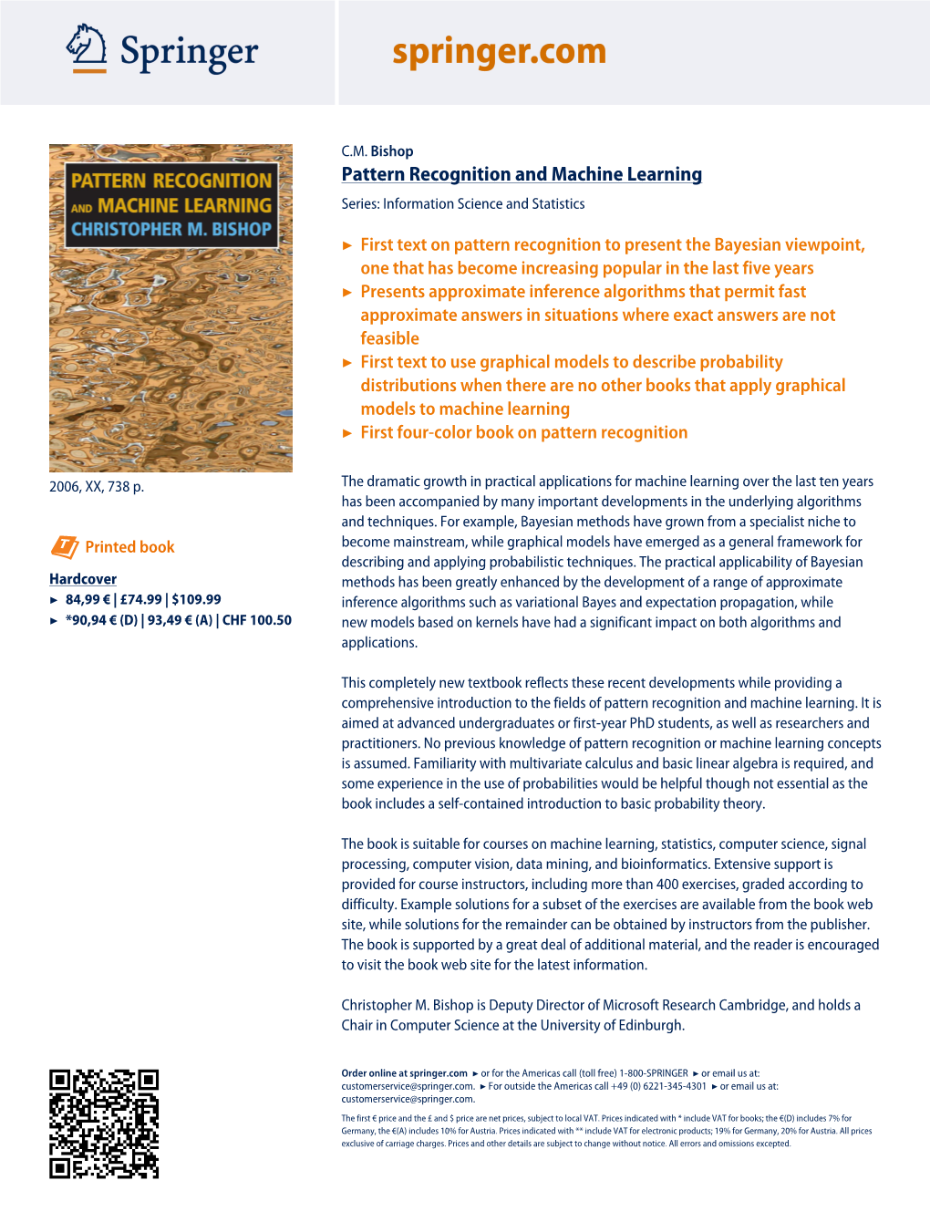 Pattern Recognition and Machine Learning Series: Information Science and Statistics